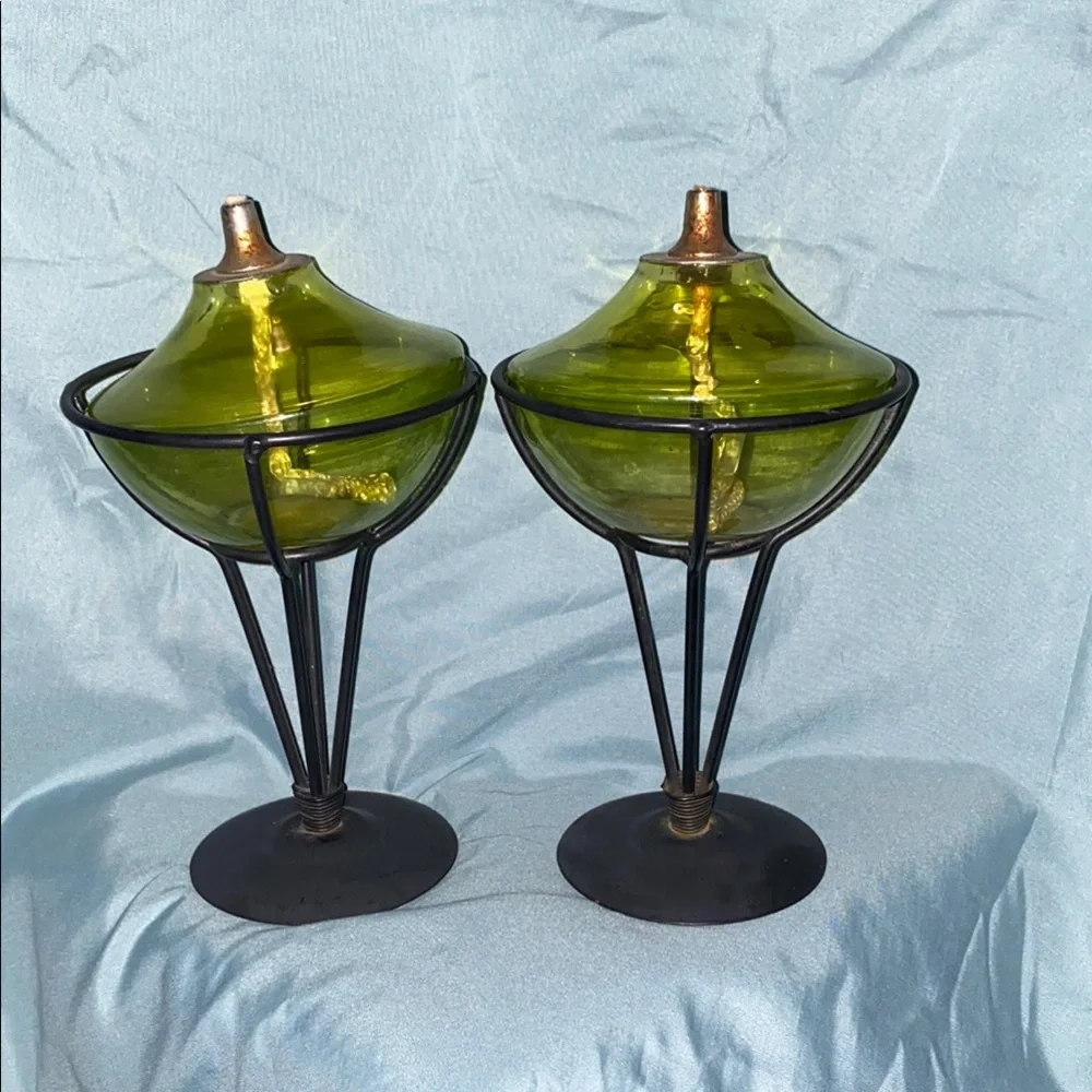 BX48 Vintage Green Glass Candle Holders - Picture 5 of 5